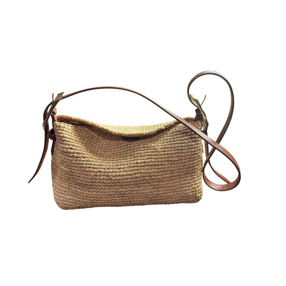 J.Crew Berkeley Small Handknotted Shoulder Bag Raffia Leather Gold CR882 NWT - Picture 4 of 12